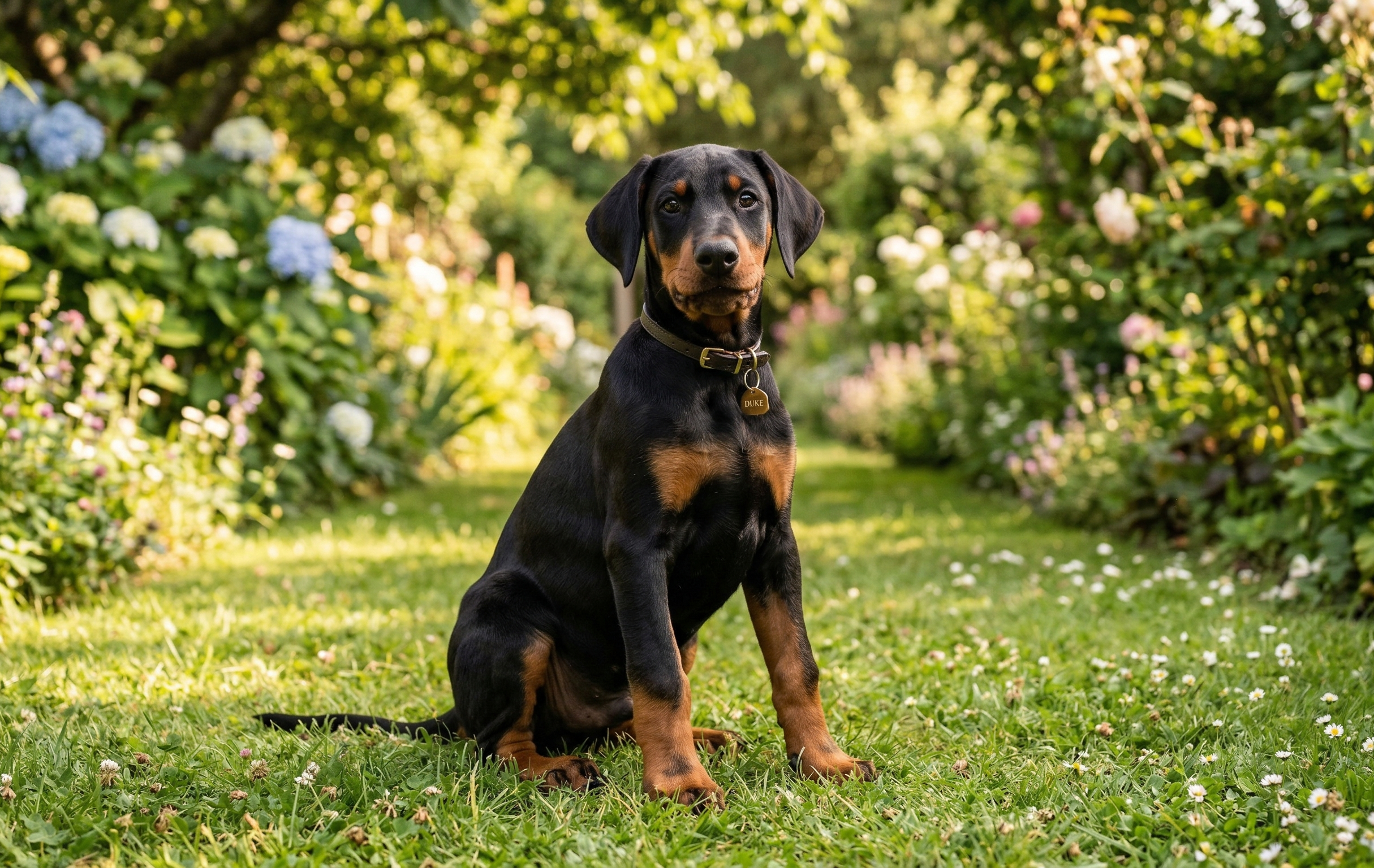 Doberman puppy during early obedience training